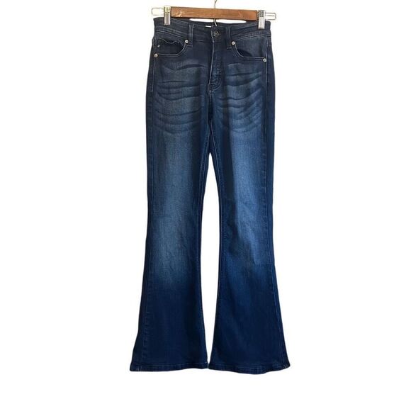 Kancan Petite Flare Leg Jeans High‎ Rise Dark Wash Denim - Picture 1 of 7